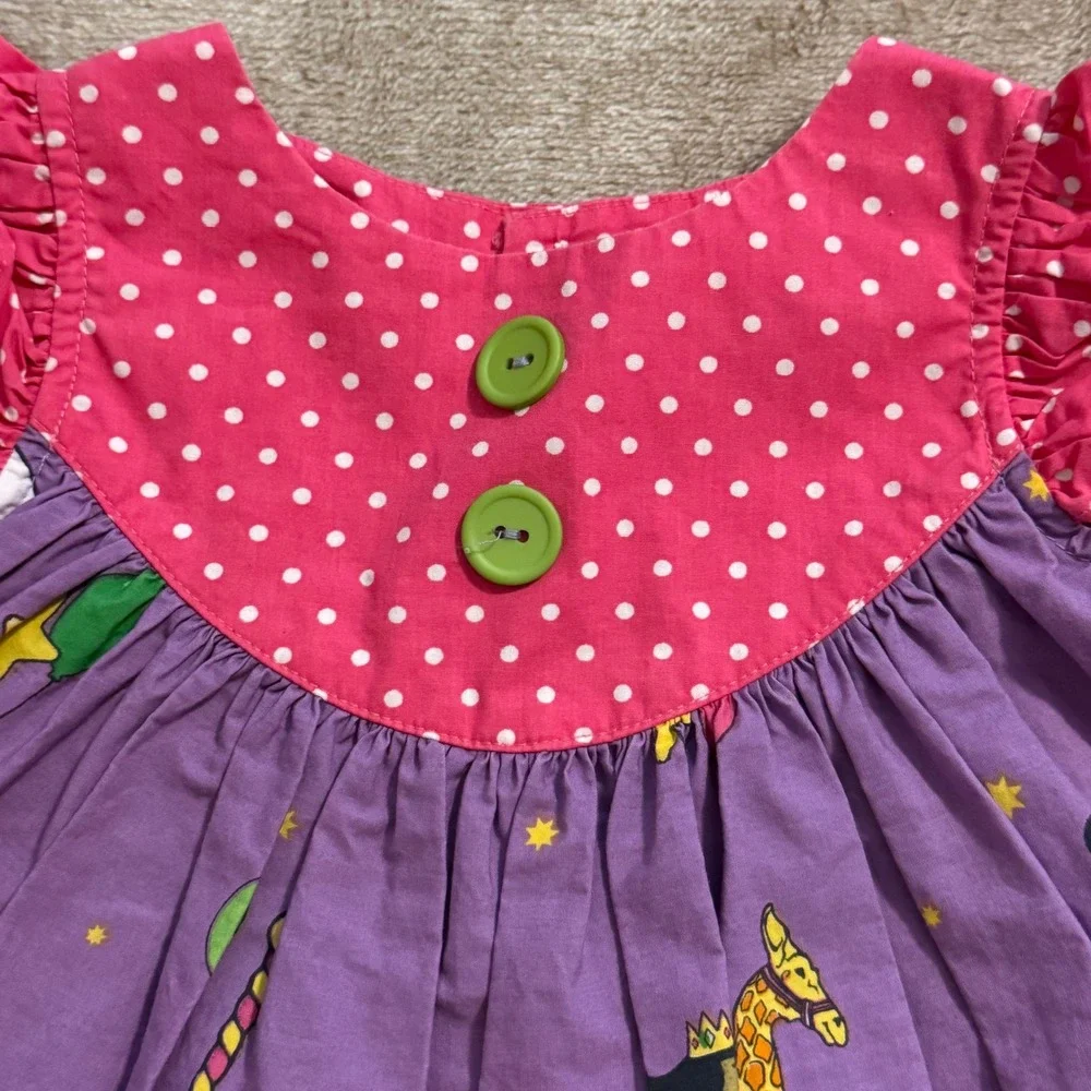 Eleanor Rose Girls Carousel Animal Polka Dot Ruffle Dress Purple Pink 6M